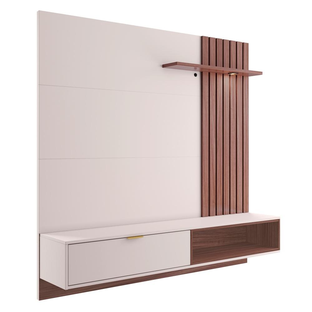 Estante para TV com Ripas e Nichos Mit 1.6 Off White Nogueira