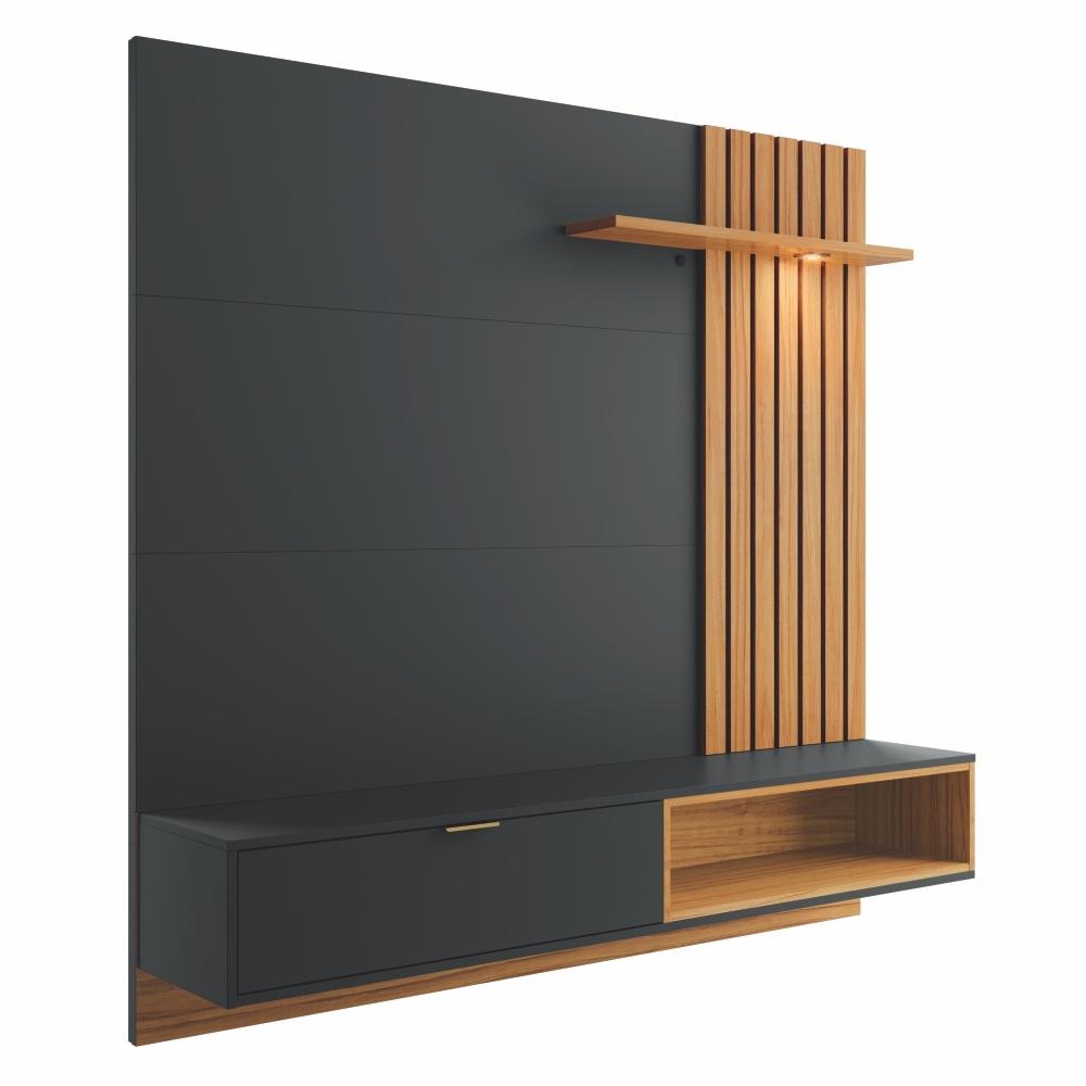 Estante para TV com Ripas e Nichos Mit 1.6 Preto Noce