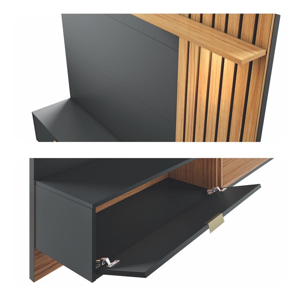 Estante para TV com Ripas e Nichos Mit 1.6 Preto Noce