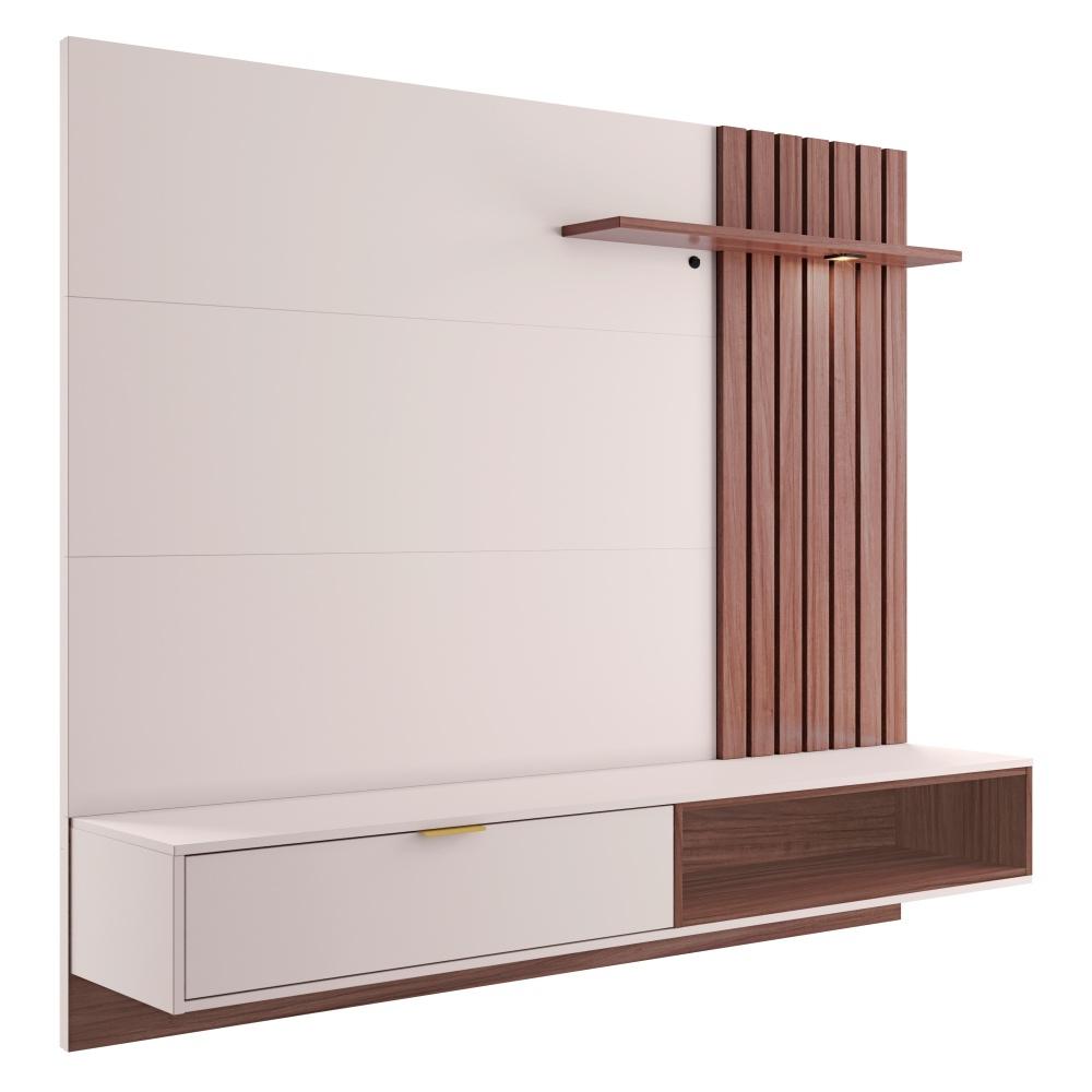 Estante para TV com Ripas e Nichos Mit 1.8 Off White Nogueira