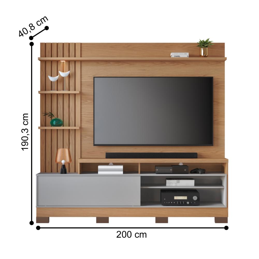 Home Frisado TVs 65" e  8 Pés Lece Freijó Cinza Fosco