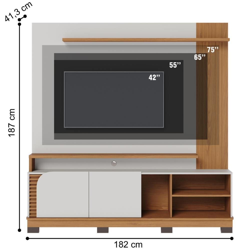 Home Frisado para TVs de 75" Pescara Off White Matte Freijó