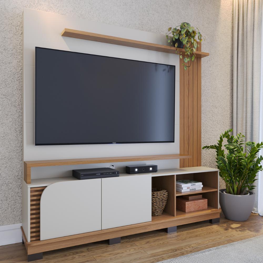 Home Frisado para TVs de 75" Pescara Off White Matte Freijó