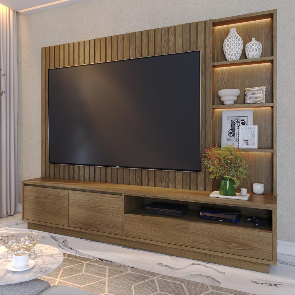 Home Frisado para TVs de 82" com Led Marselha Amendoa