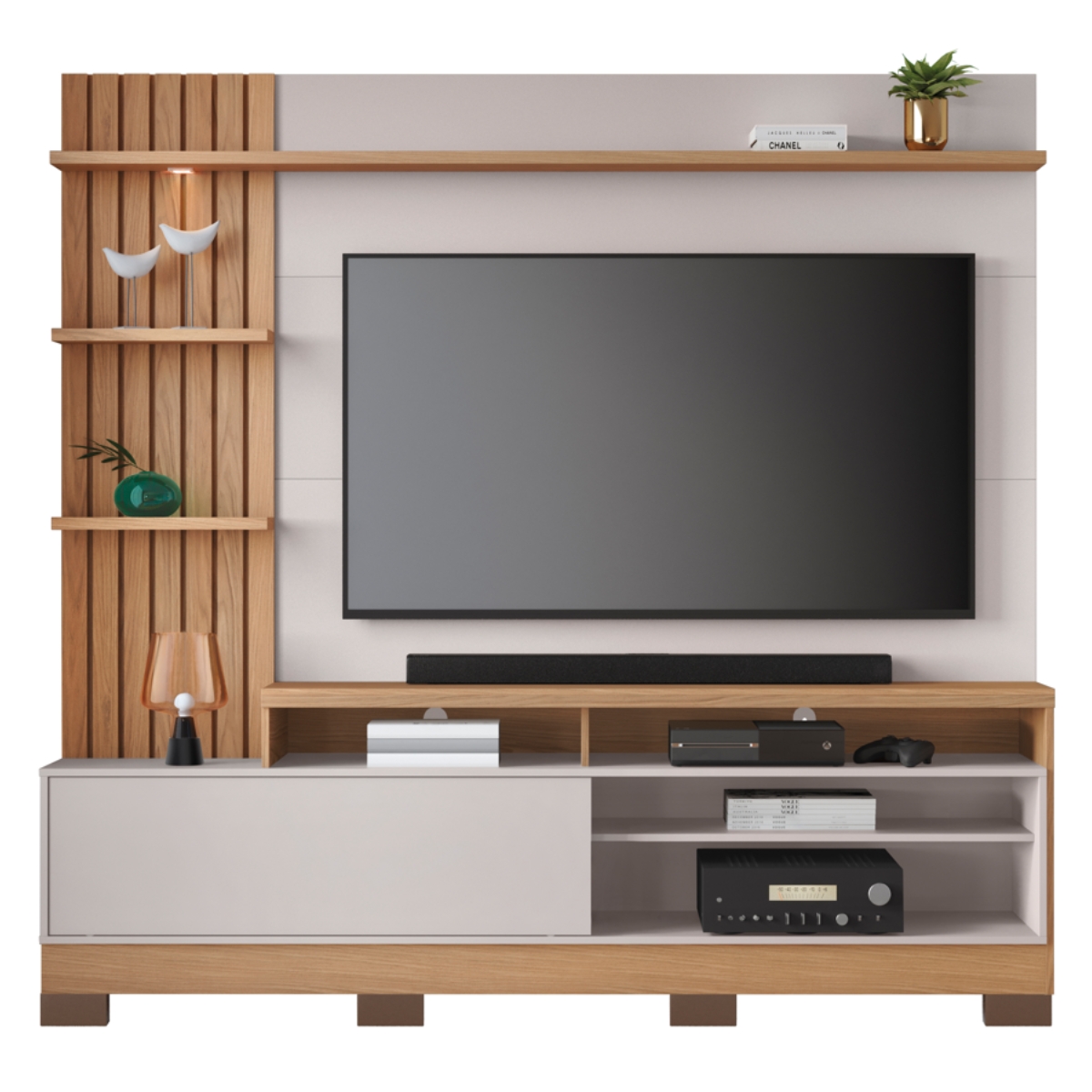 Home Ripado TVs 65" e  8 Pés Cia Freijó Off White
