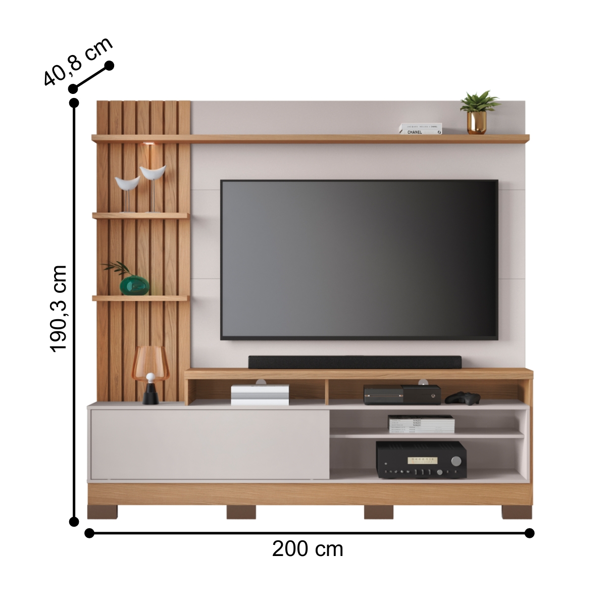 Home Ripado TVs 65" e  8 Pés Cia Freijó Off White