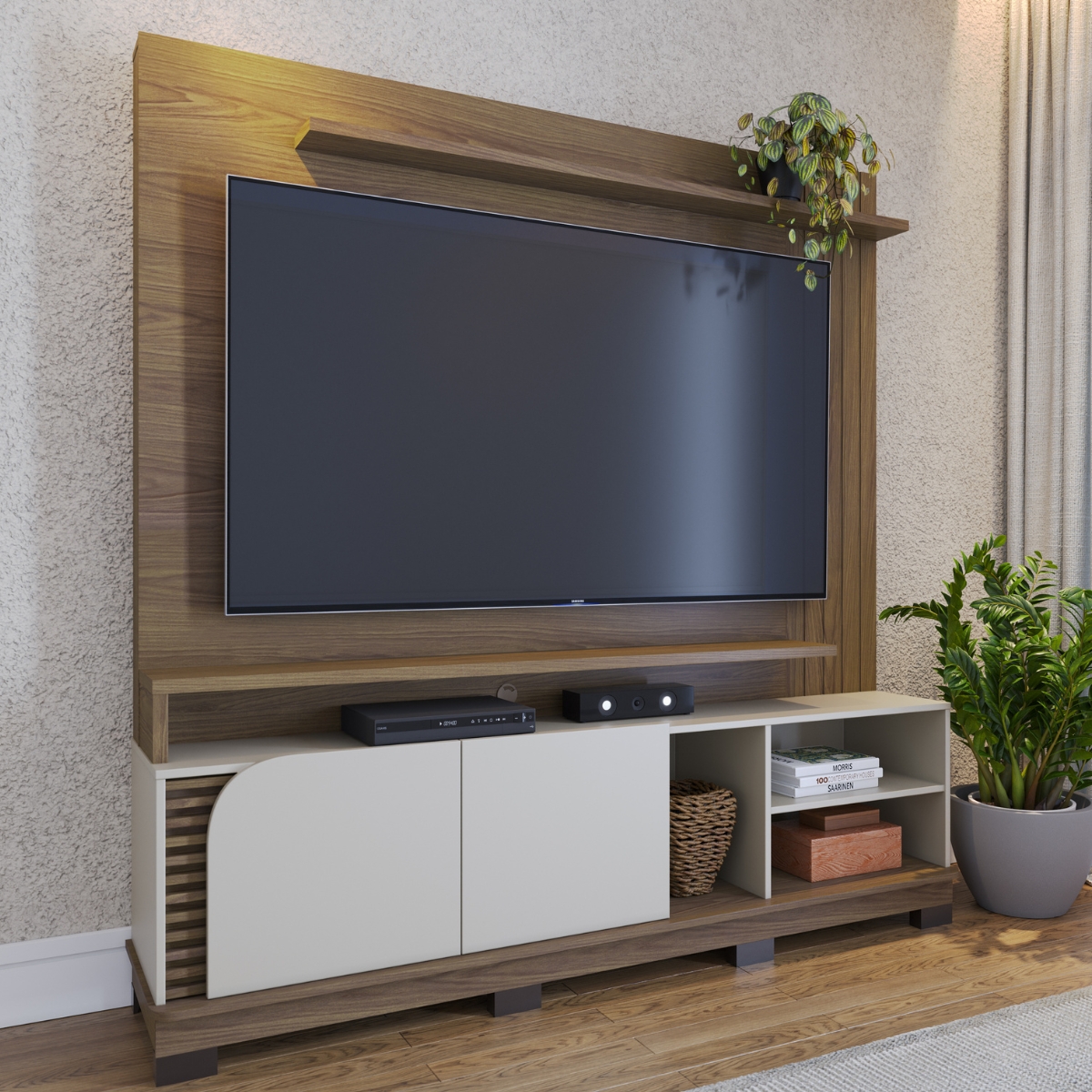 Home Ripado para TVs de 75" Novara Amendoa Off White Matte