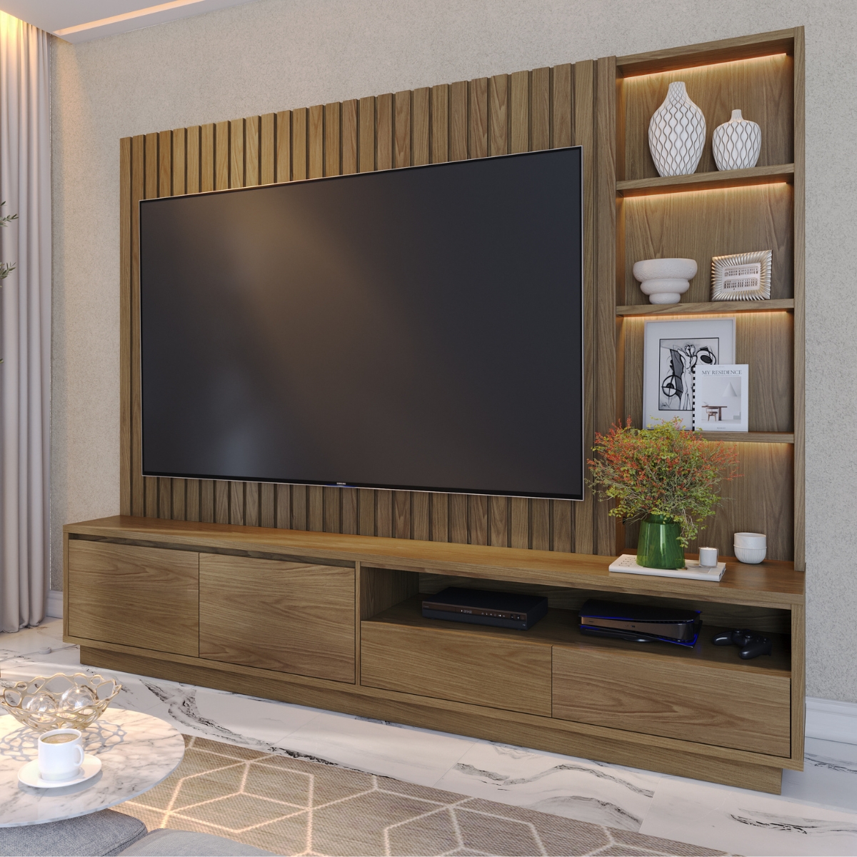 Home Ripado para TVs de 82" e com Led Nice Amendoa