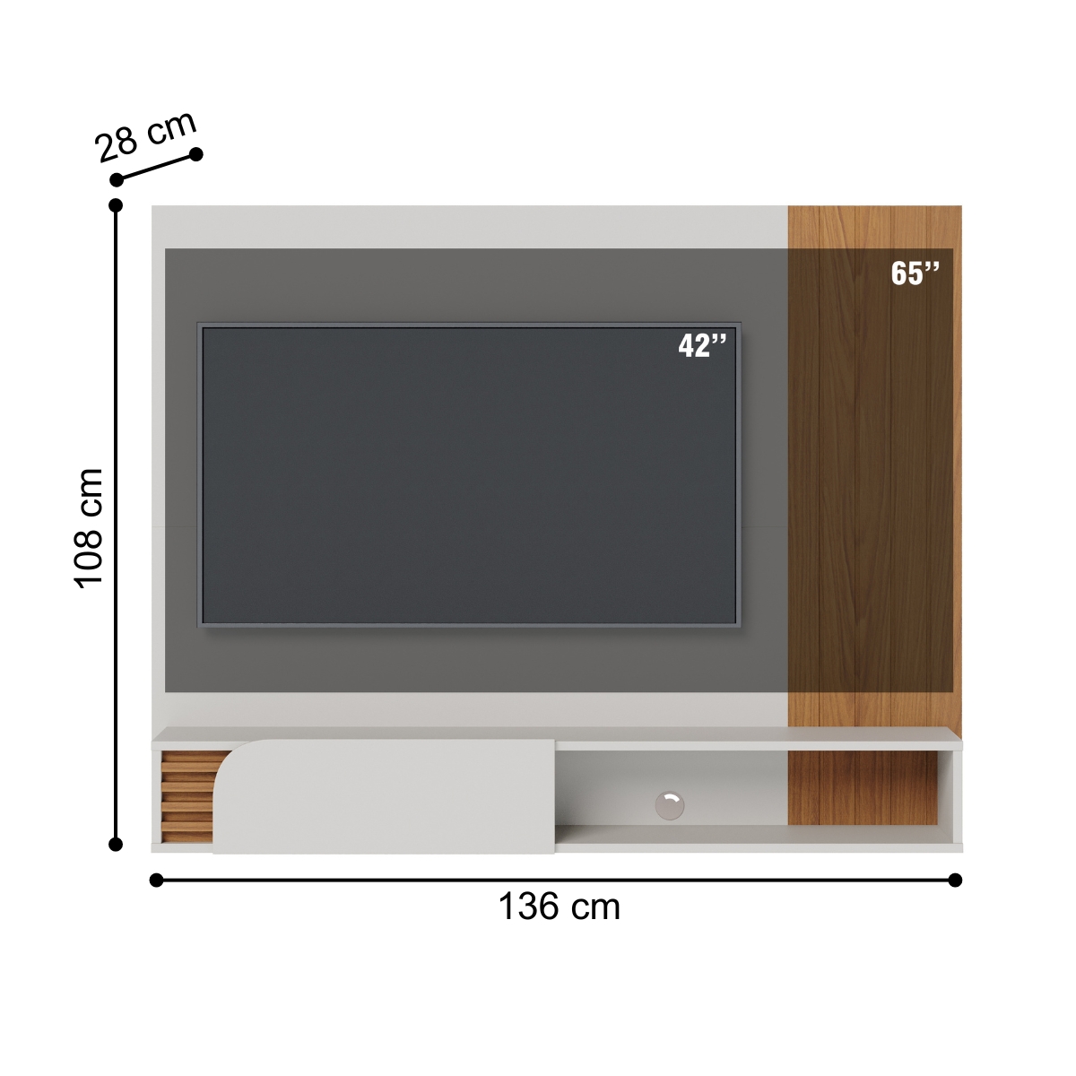 Home Suspenso para TVs 60" Bolonha Off White Matte Freijó