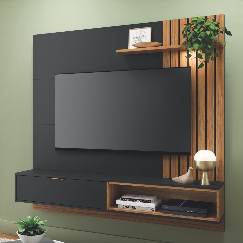 Home para TV Ripado e Portas Ivelis 1.6 Preto Noce