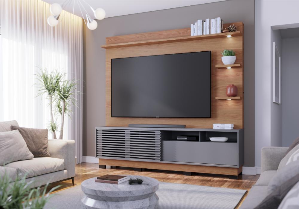 Home para TV ate 70 Polegadas Barton Freijo Cinza Fosco