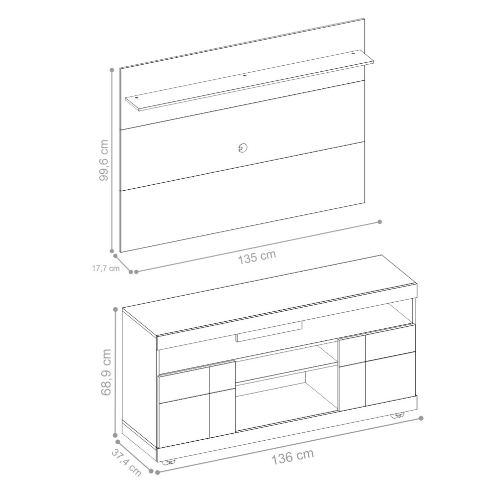 Home para TV com Portas Vernita Noce Preto