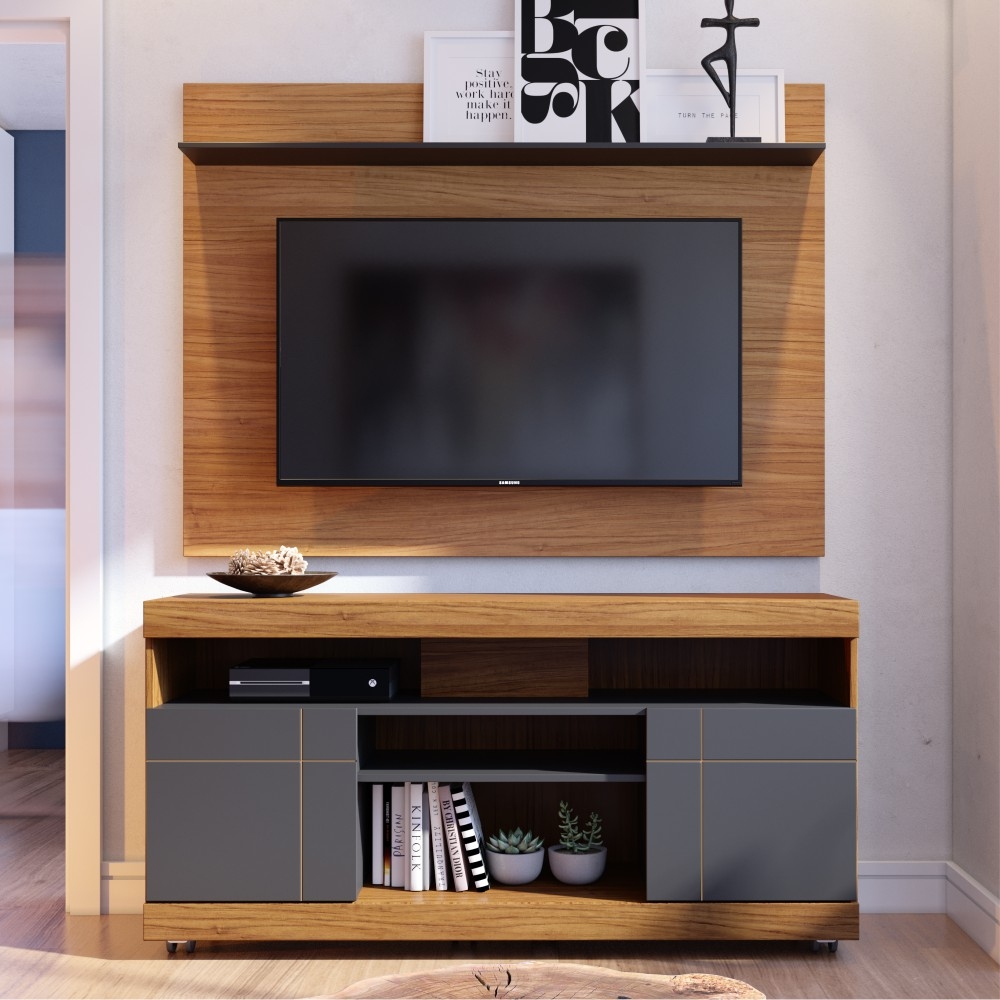 Home para TV com Portas Vernita Noce Preto