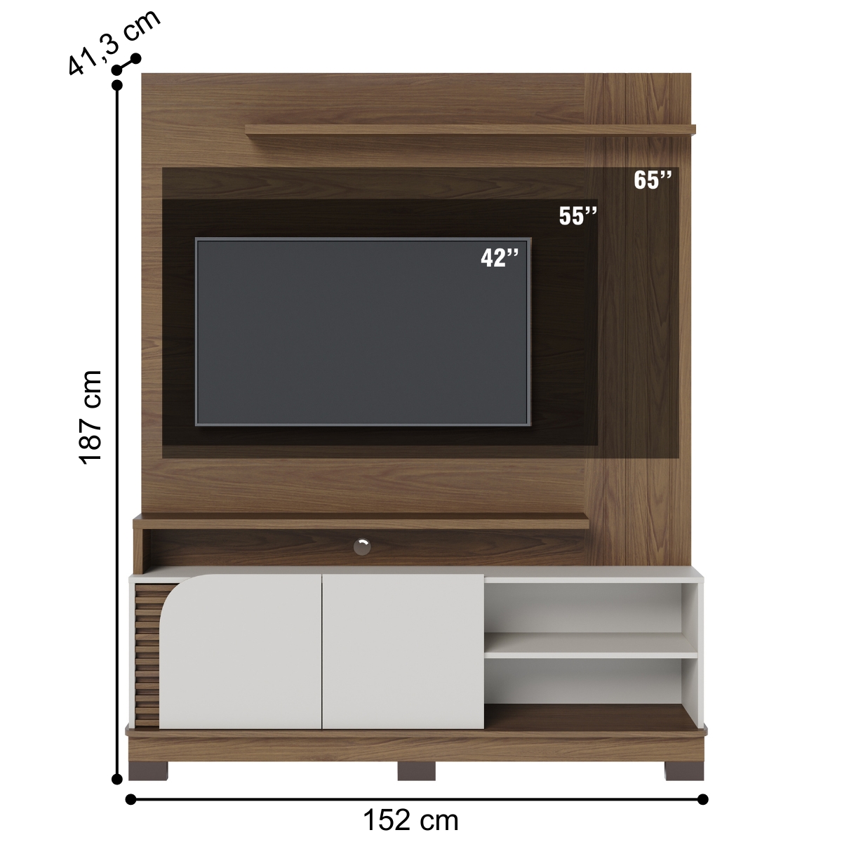 Home para TVs 65" 3 Prateleiras Bia Amendoa Off White Mate
