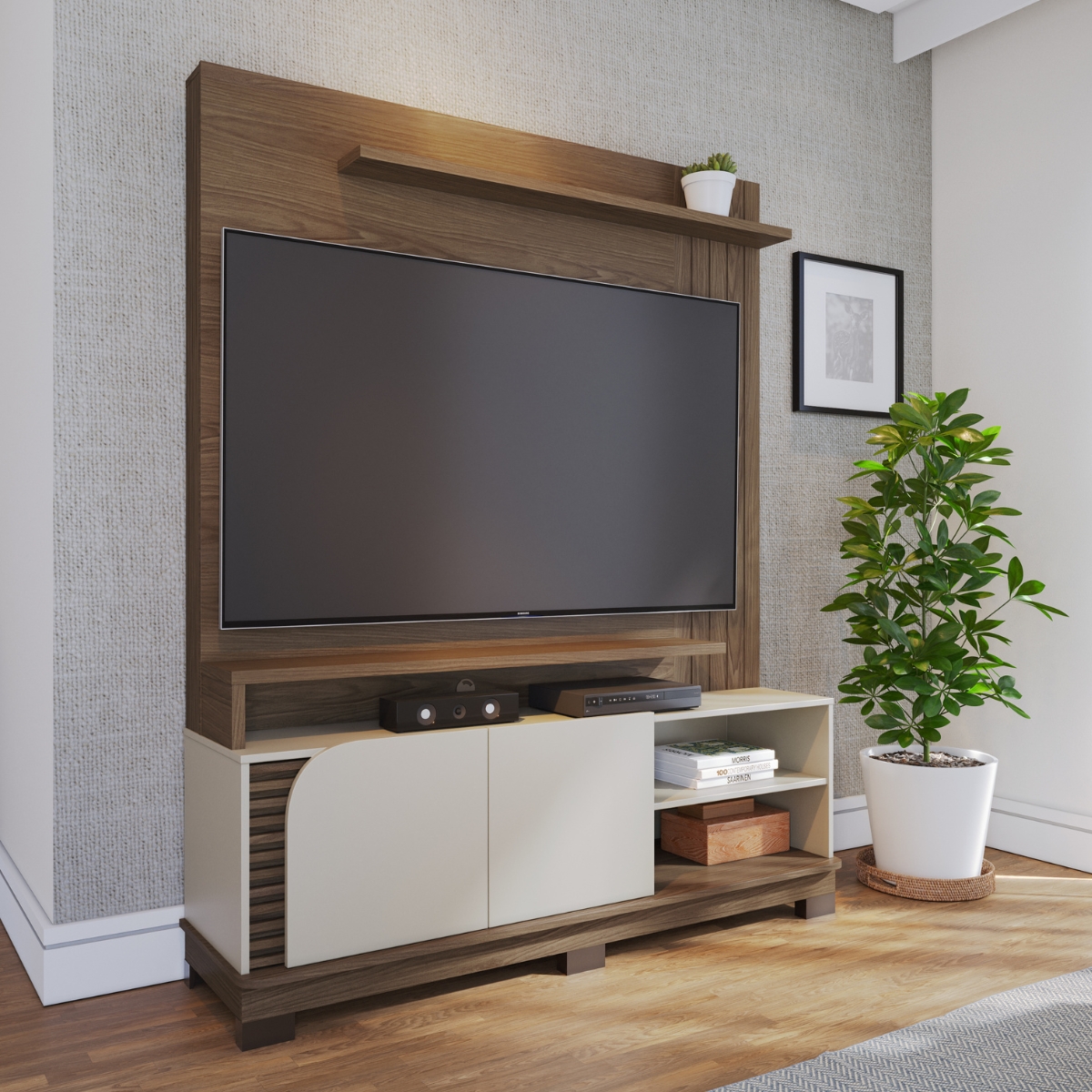 Home para TVs 65" 3 Prateleiras Bia Amendoa Off White Mate