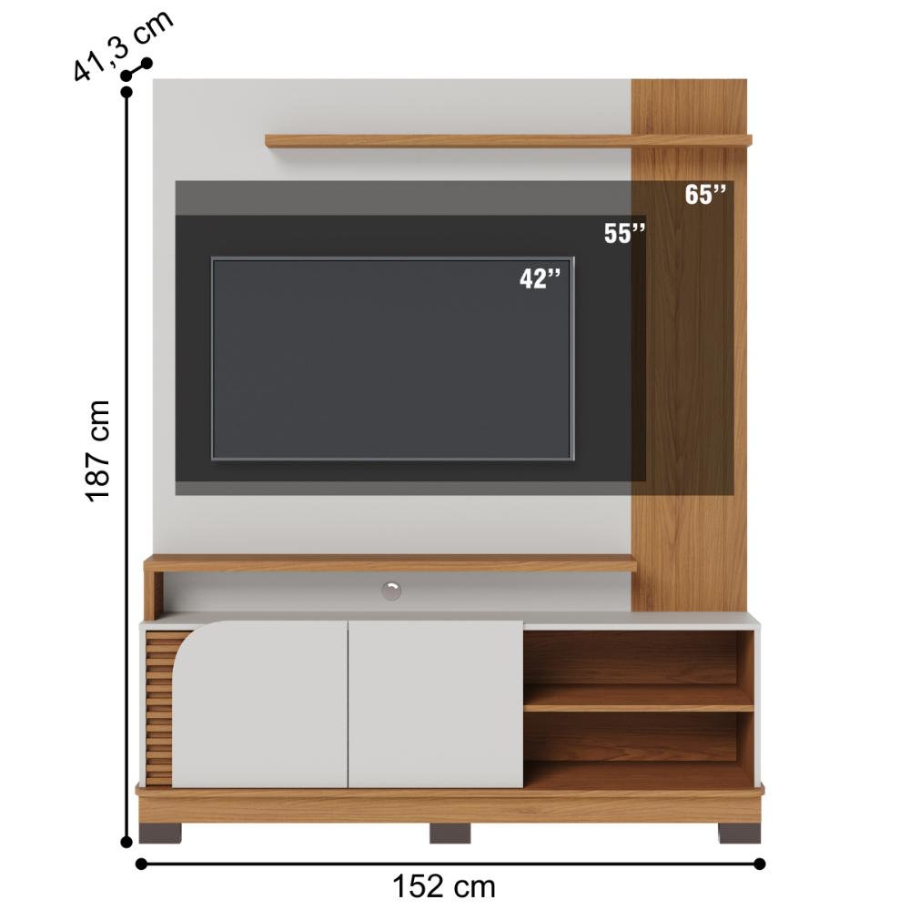 Home para TVs 65" com 2 Portas Lia Off White Matte Freijó