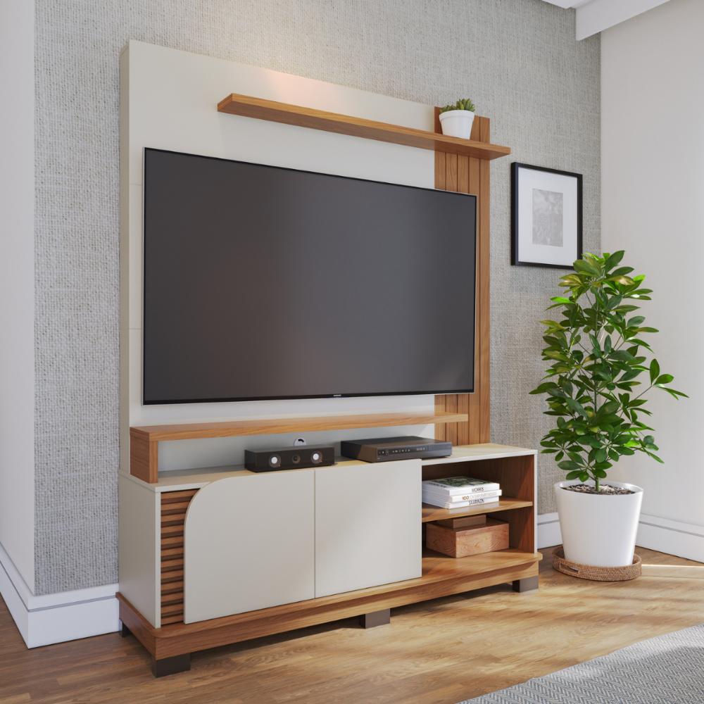 Home para TVs 65" com 2 Portas Lia Off White Matte Freijó