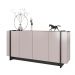 Aparador Buffet Copacabana 4 Portas e Detalhe Tubo Metálico Off White/Nogueira/Preto Fosco