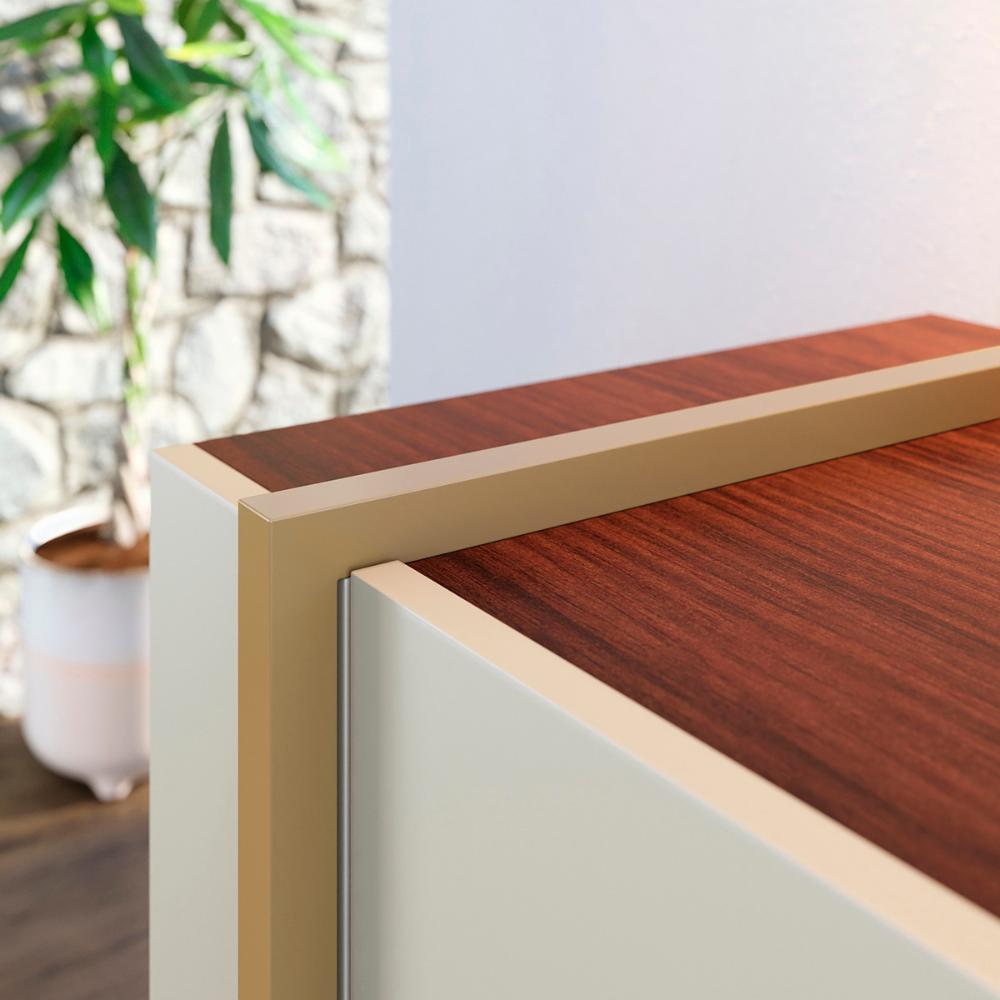 Aparador Buffet Copacabana 4 Portas e Detalhe Tubo Metálico Off White/Nogueira/Preto Fosco/Dourado