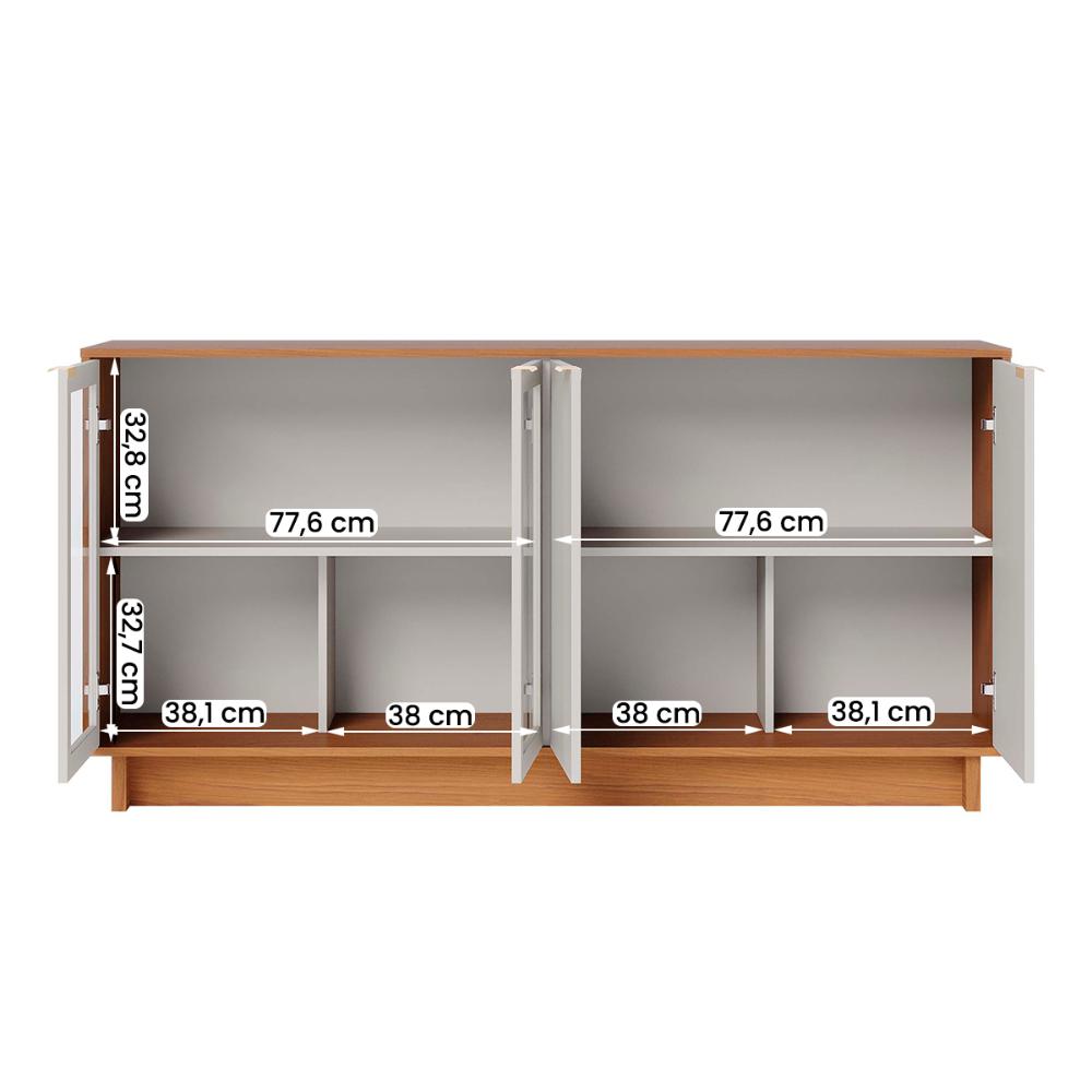 Aparador Buffet Vitoria 2 Portas MDP 2 Vidro e Prateleiras Freijo/Off White
