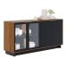 Aparador Buffet Vitoria 2 Portas MDP 2 Vidro e Prateleiras Noce Milano/Preto Fosco