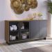 Aparador Buffet Vitoria 2 Portas MDP 2 Vidro e Prateleiras Noce Milano/Preto Fosco