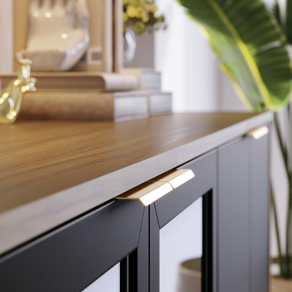 Aparador Buffet Vitoria 2 Portas MDP 2 Vidro e Prateleiras Noce Milano/Preto Fosco