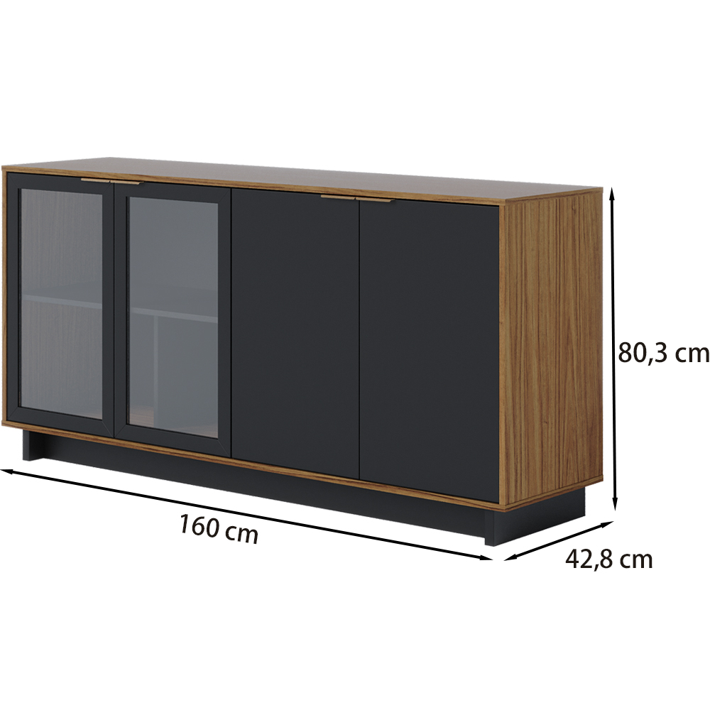 Balcao Buffet Aparador 160 cm 4 Portas V1524 Noce Milano Preto CLB