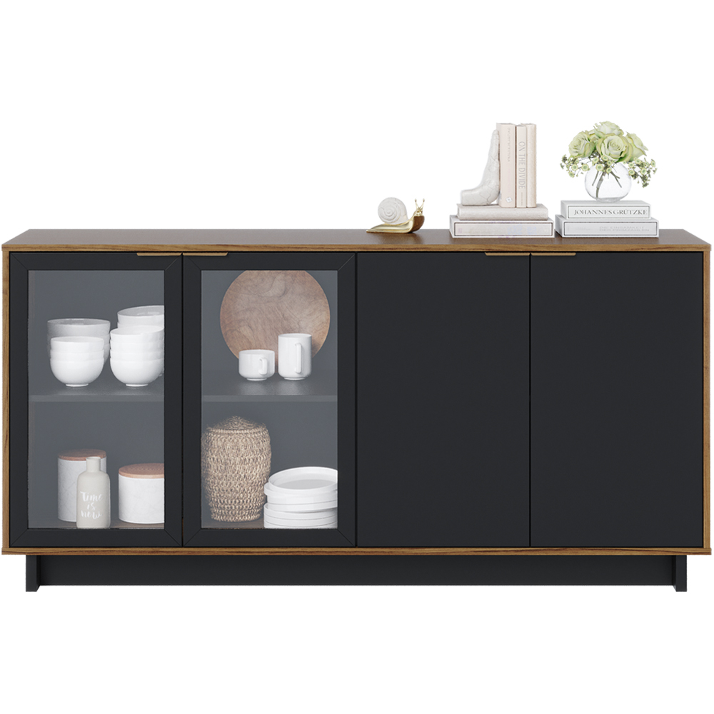 Balcao Buffet Aparador 160 cm 4 Portas V1524 Noce Milano Preto CLB