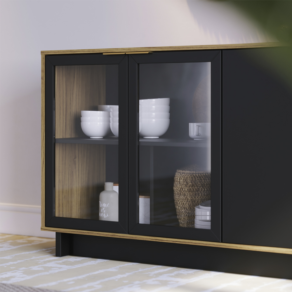Balcao Buffet Aparador 160 cm 4 Portas V1524 Noce Milano Preto CLB