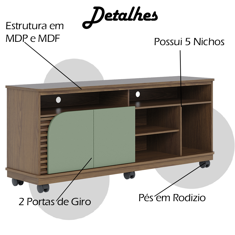 Bancada Rack Para TV 65 Polegadas Jurere Amendoa Hortela CLB