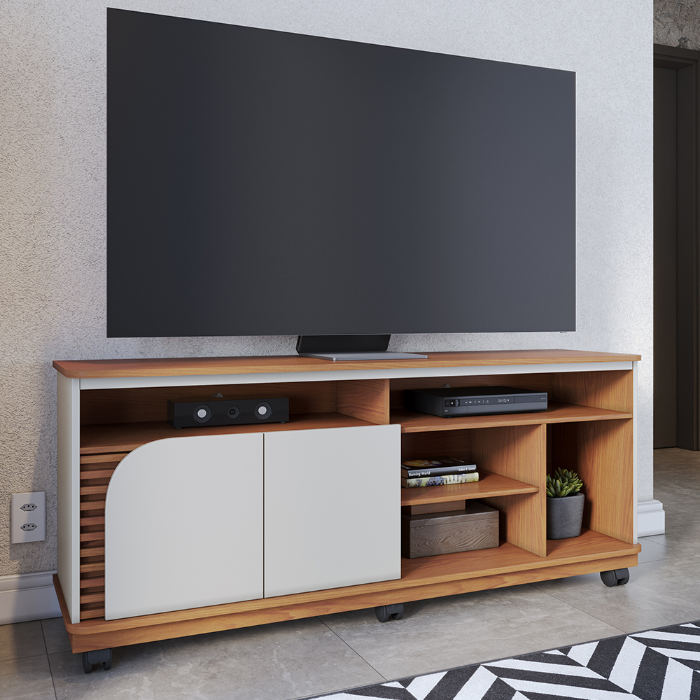 Bancada Rack Para TV 65 Polegadas Jurere Freijo Off White Matte CLB