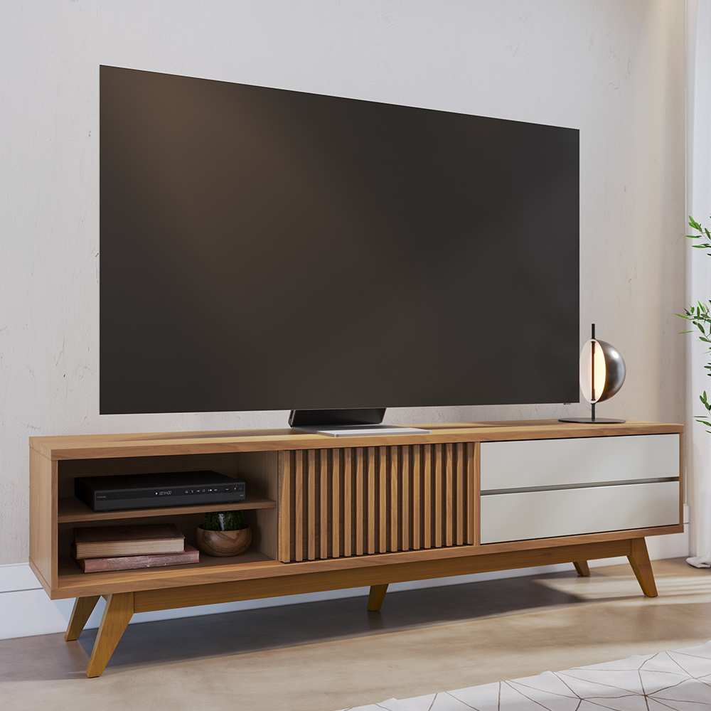 Bancada Rack Para TV 75 Polegadas 200 cm Veneza Freijo OFF White Matte CLB