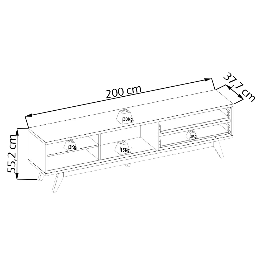Bancada Rack Para TV 75 Polegadas 200 cm Veneza Freijo OFF White Matte CLB