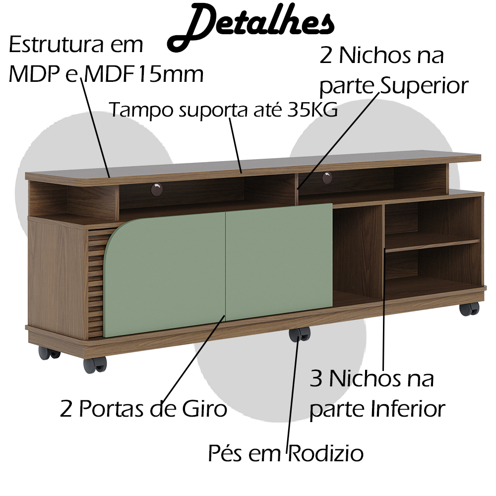 Bancada Rack Para TV 75 Polegadas Jurere Amendoa Hortela CLB