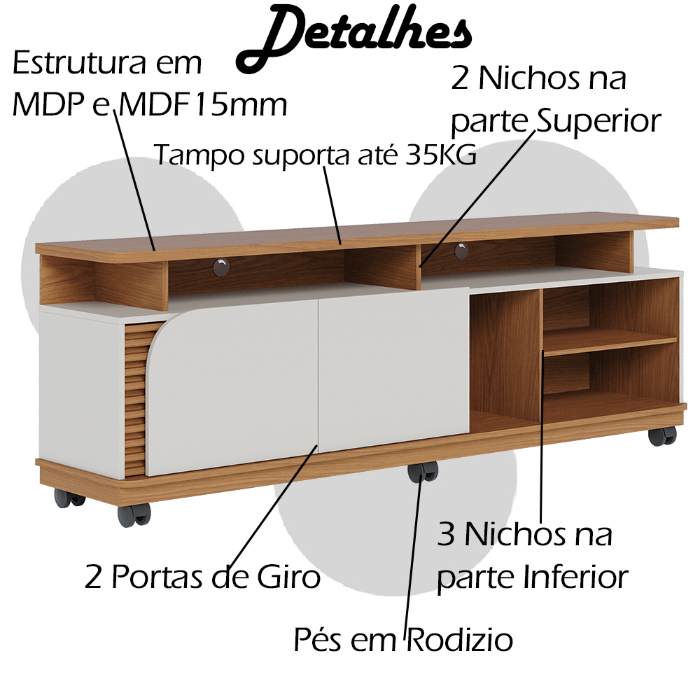 Bancada Rack Para TV 75 Polegadas Jurere Freijo OFF White Maitte CLB