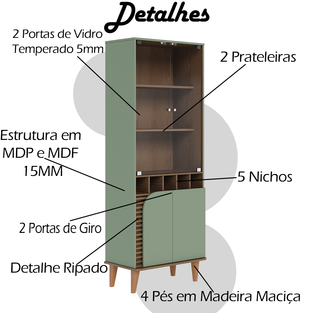 Cristaleira 4 Portas 5 Nichos Jurere Amendoa Hortela CLB