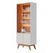 Cristaleira Noronha LED com 4 Portas e Pés de Madeira Maciça Off White Matte/Freijo