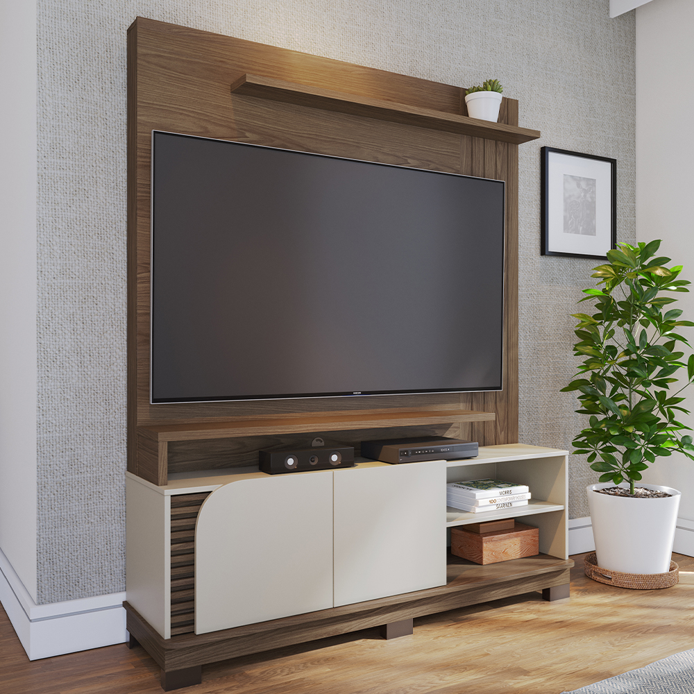 Estante Home Para TV 65 Polegadas Jurere Amendoa Off White Matte Jurere CLB