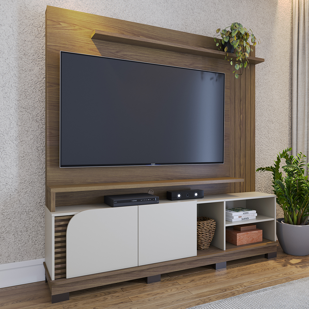 Estante Home Para TV 75 Polegadas Amendoa Off White Matte Jurere CLB