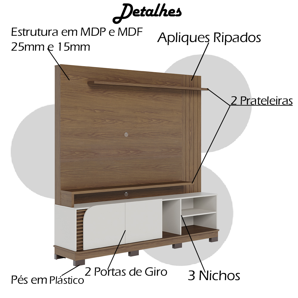 Estante Home Para TV 75 Polegadas Amendoa Off White Matte Jurere CLB