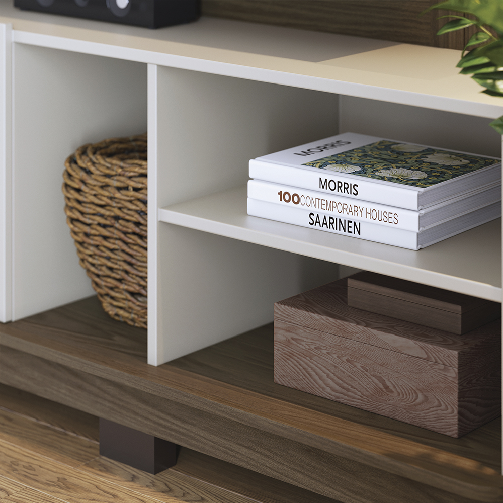 Estante Home Para TV 75 Polegadas Amendoa Off White Matte Jurere CLB