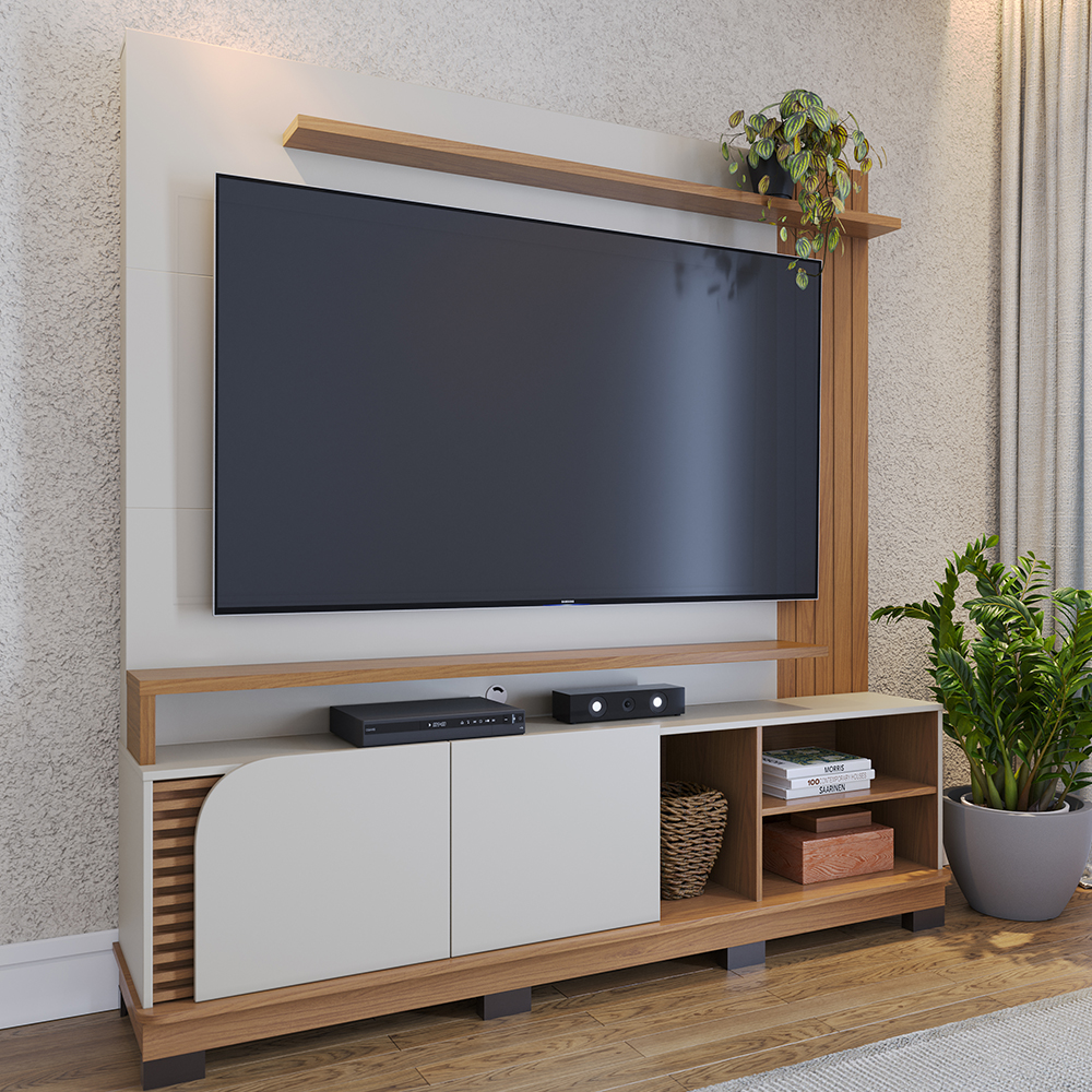 Estante Home Para TV 75 Polegadas Jurere Freijo Off White Matte CLB