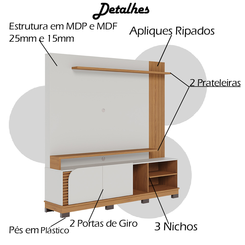 Estante Home Para TV 75 Polegadas Jurere Freijo Off White Matte CLB