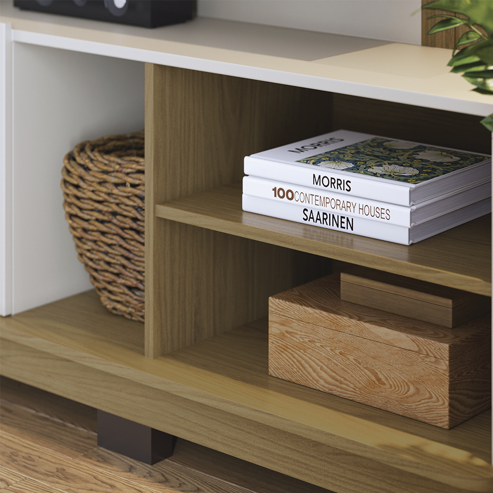 Estante Home Para TV 75 Polegadas Jurere Freijo Off White Matte CLB