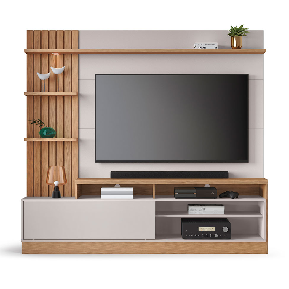 Estante para Home Theater e TV até 65 Polegadas Maceió Freijó e Off White