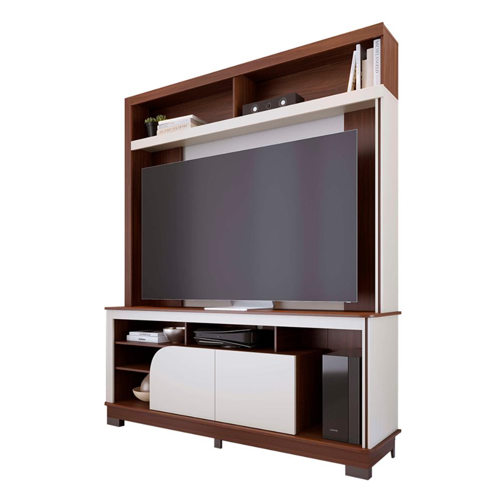 Home Estante Belaya Sala Para TV de até 65" Polegadas  Nogueira/Off White Matte