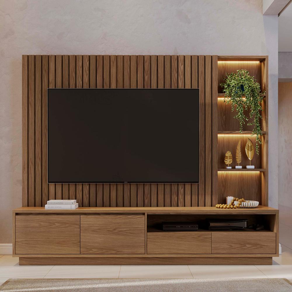 Home Estante Rack Cancun Para TV até 82 Polegadas Amendoa