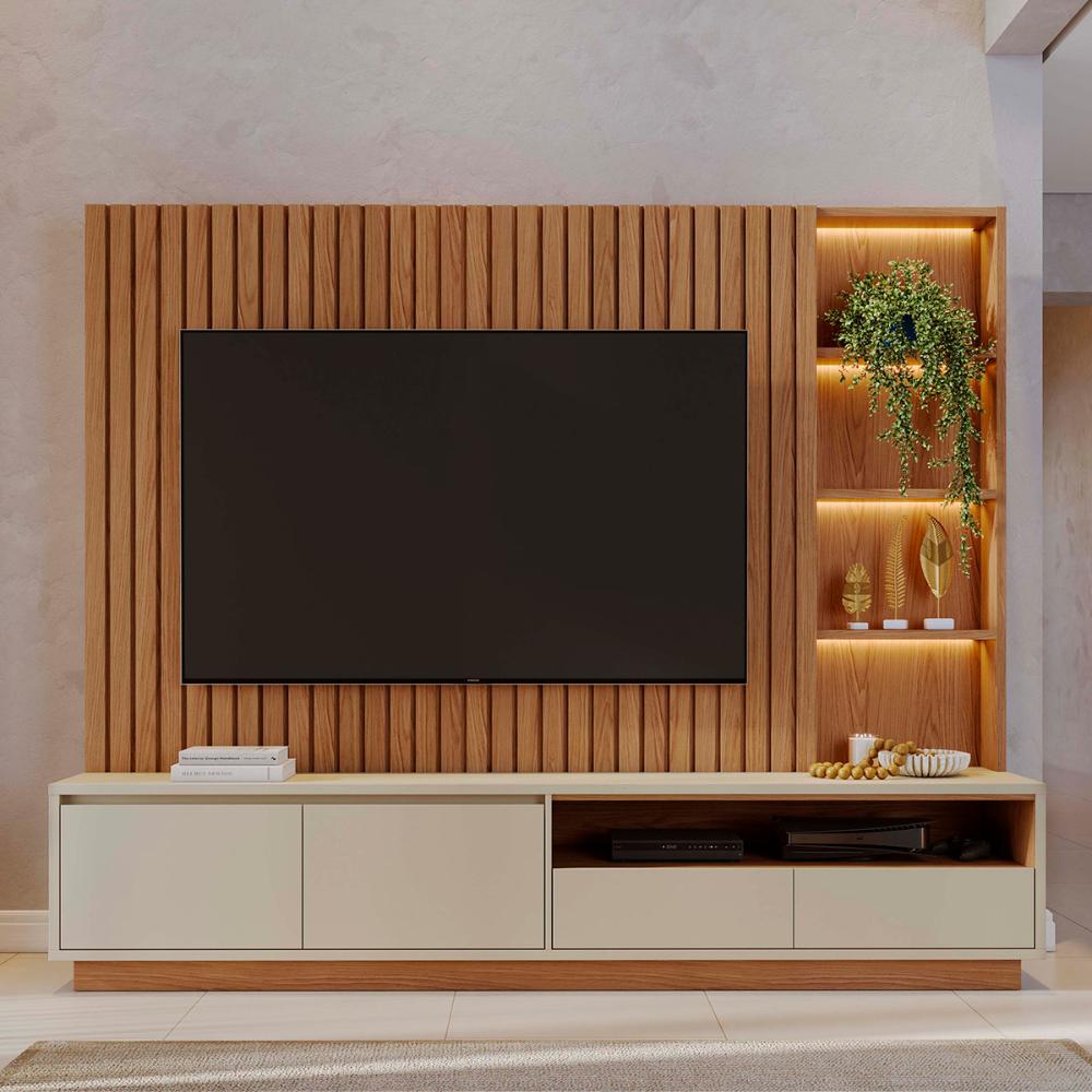 Home Estante Rack Cancun Para TV até 82 Polegadas Freijo/Off White Matte