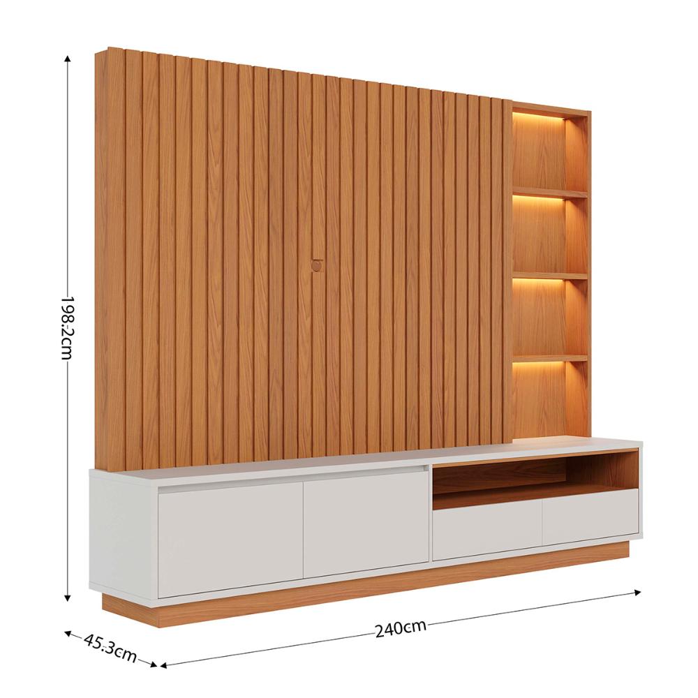 Home Estante Rack Cancun Para TV até 82 Polegadas Freijo/Off White Matte